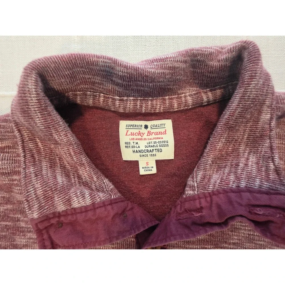 Lucky Brand Mens Space Dye Henley Sweatshirt Burgundy Small Pullover Pocket
